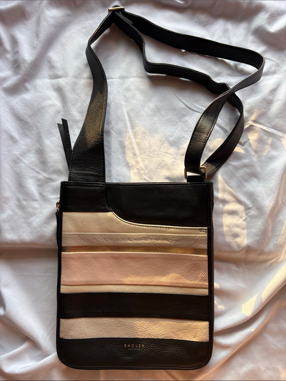 RADLEY LONDON Black and Cream Striped Leather Crossbody Bag